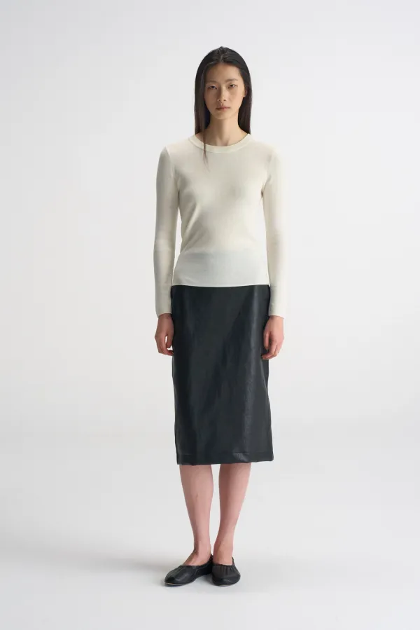 Soft Leather Midi Skirt_Black