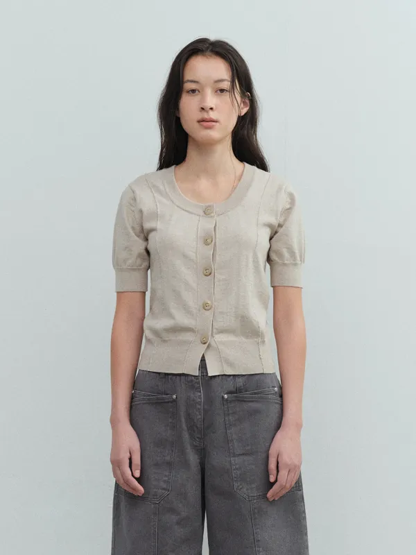 TVS HALF SLEEVE BUTTON KNIT TOP_BEIGE