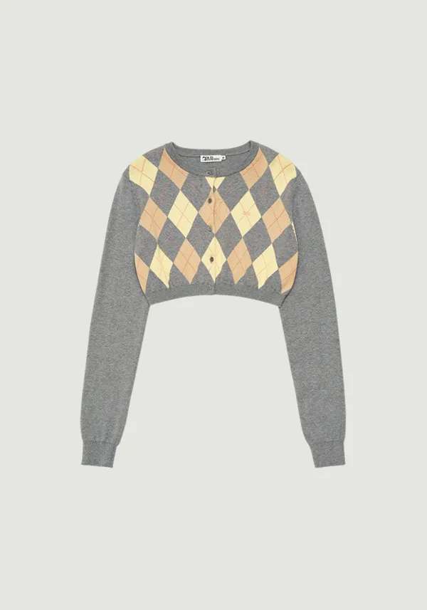 VENI ARGYLE CROP CARDIGAN