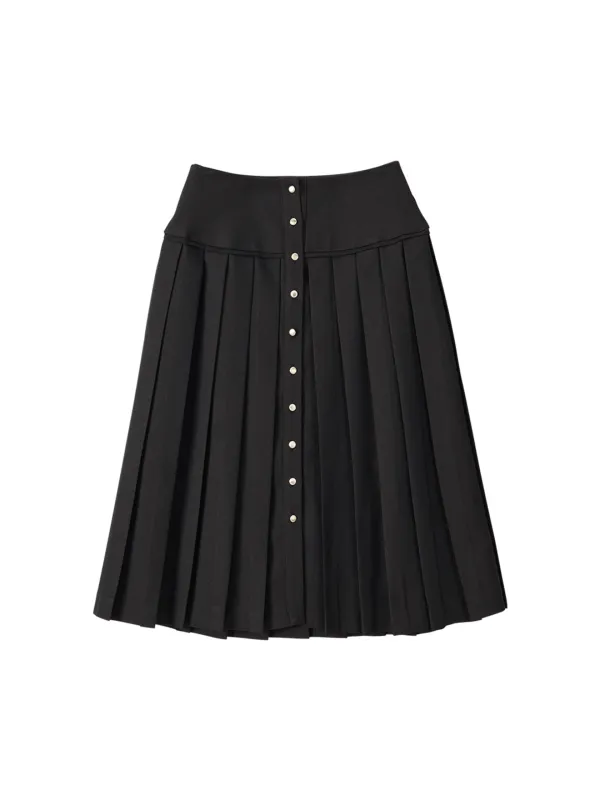 Classic Button Pleated Skirt_ Black