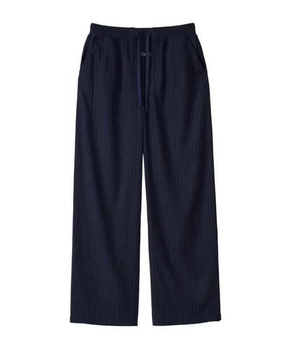 Pinstripe Wide Banding Slacks-Navy