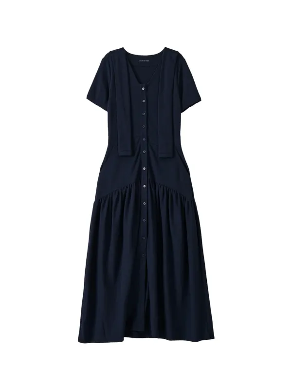 Shawl Layered Long Dress_ Navy