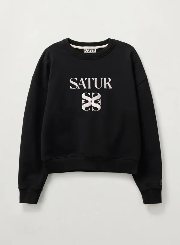 (W) Classic Logo Crop Sweatshirt - Black Pink
