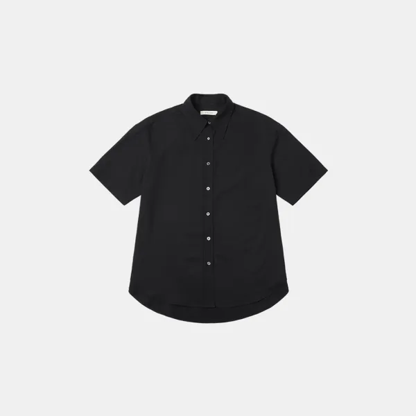 SITP5195 포인트 카라 루즈 핏 반팔 셔츠_Black