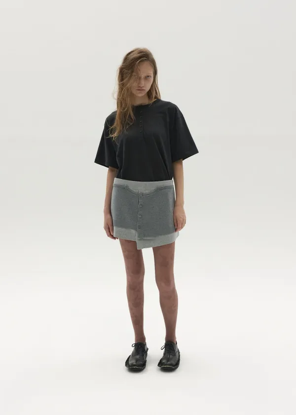 FRONT-BUTTON KNIT SKIRT (GREY)