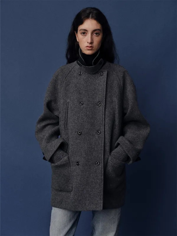 Wool double half coat_charcoal