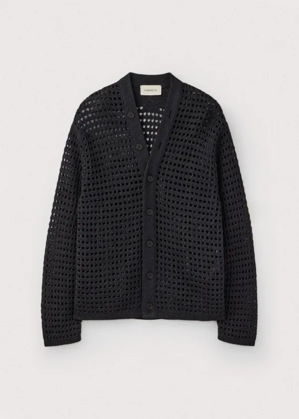 Japanese paper yarn crochet cardigan_Washed black