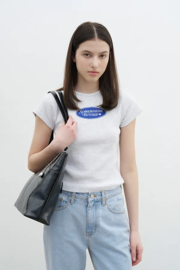 Waffle Oval Logo Top - White Melange