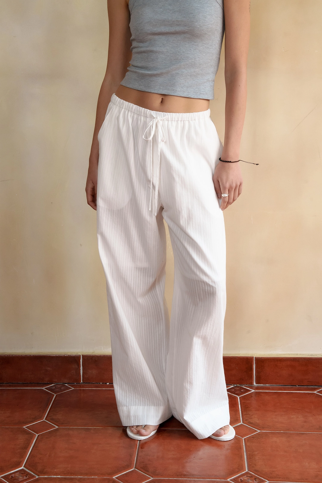 샤드라마 [2차 REORDER] WASHED COTTON JACQUARD TRACK PANTS [OFF WHITE] - 6/1 예약배송 상품 이미지 2