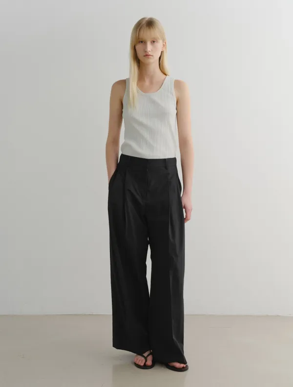 Nylon Wide Tuck Pants (Black)