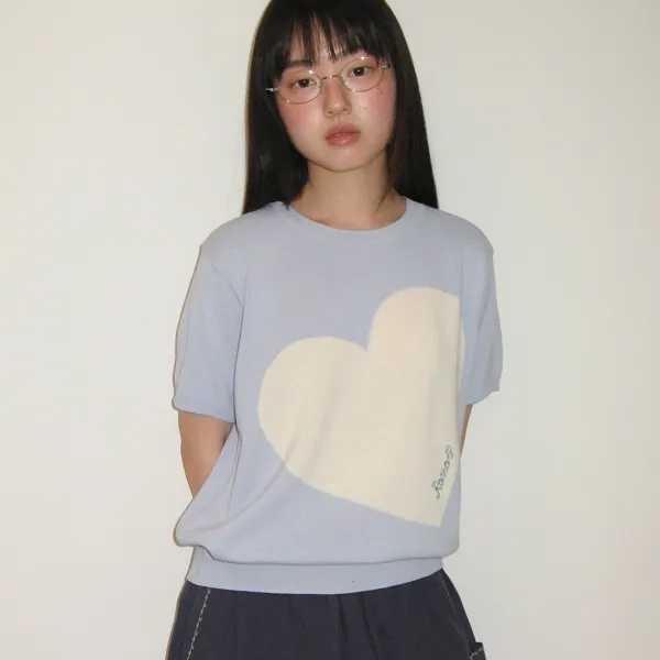 BIG HEART SHORT SLEEVE KNIT SOFT BLUE