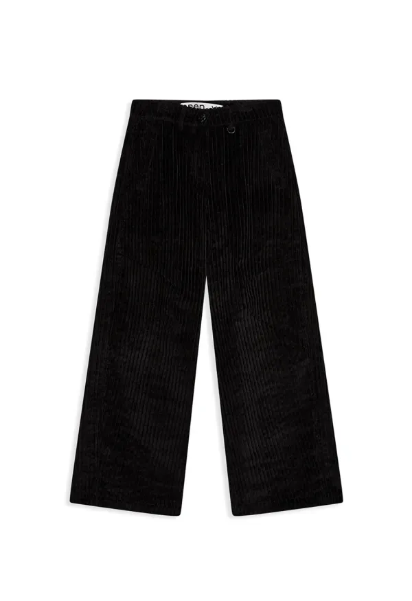CORDUROY WIDE-LEG PANTS, BLACK