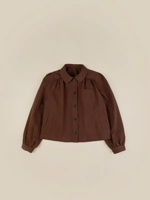ROUND COLLAR SHIRRING JACKET [ DEEP BROWN ]