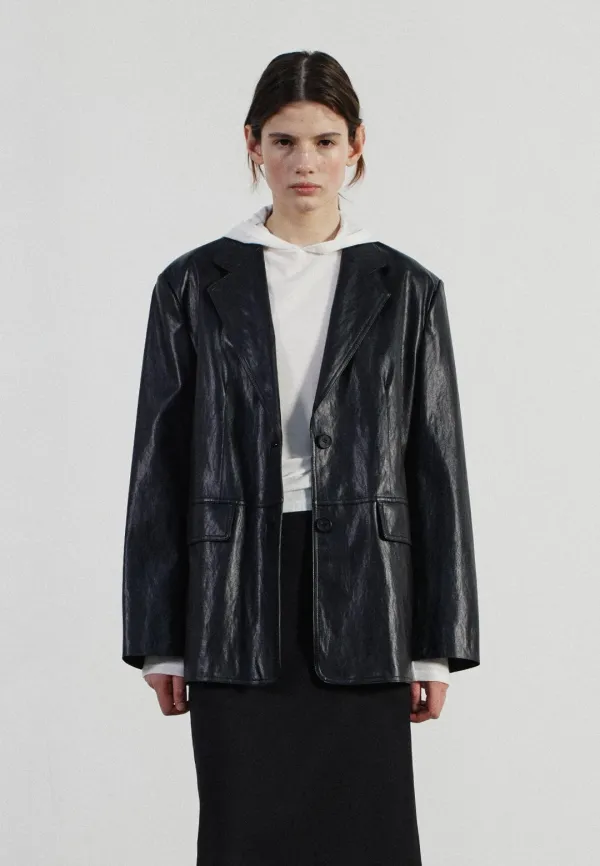OVER FIT SINGLE LEATHER JACKET - BLACK