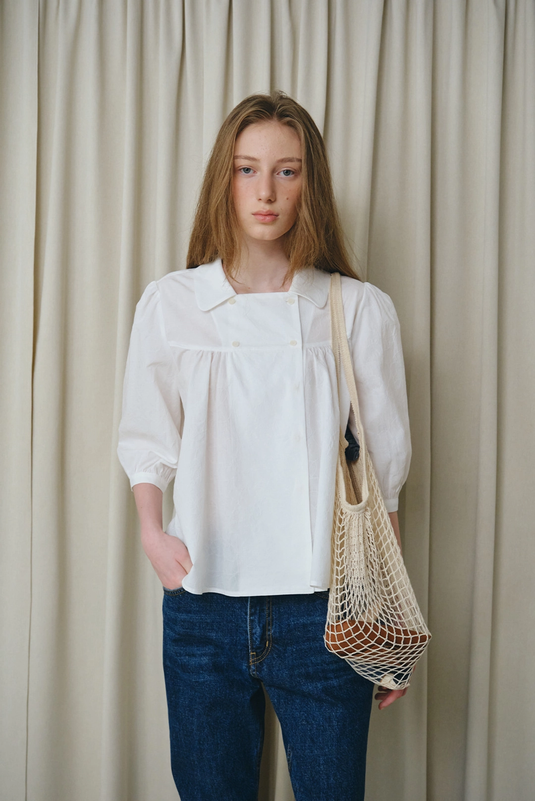 브렌다 브렌든 renee square blouse - white 상품 이미지 2