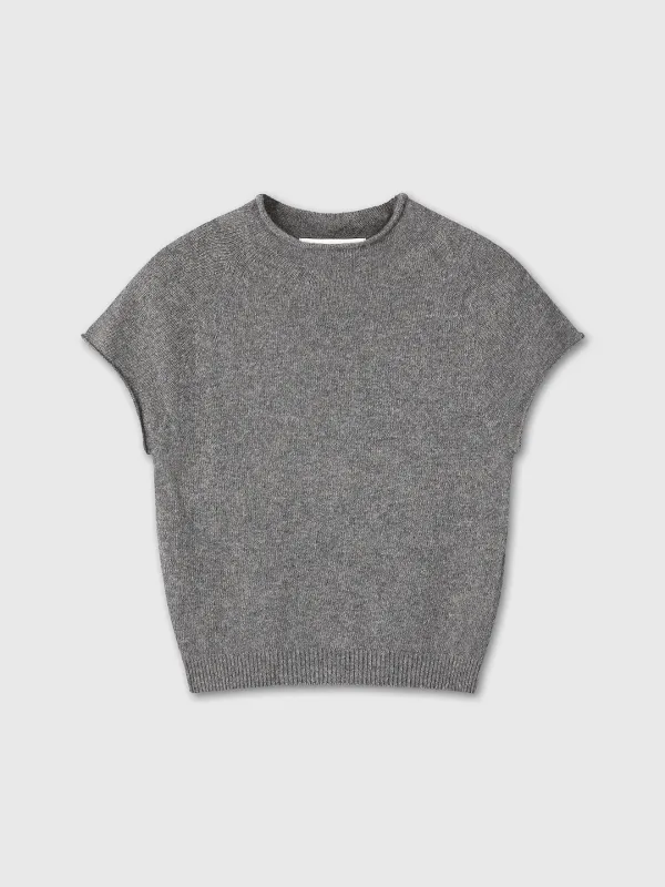 (W) SUPERFINE WOOL CROPPED SWEATER_ WARM GREY