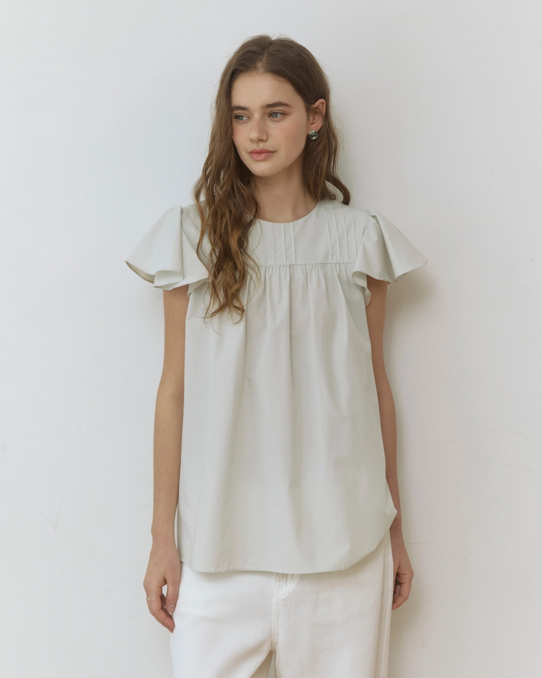 어다울 Pixie ruffle wing belted blouse - ash khaki 상품 이미지 1