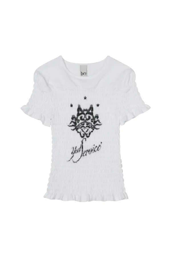 CAT SPRAY SHIRRING TOP WHITE