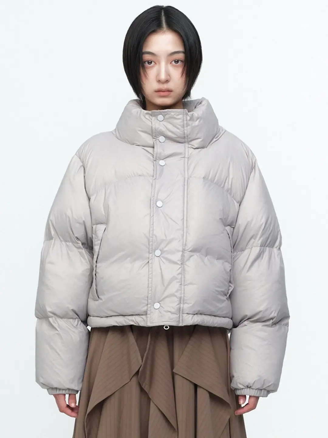 밀로 우먼 Curved Short Puffer Jacket [Ash Purple] 상품 이미지 2