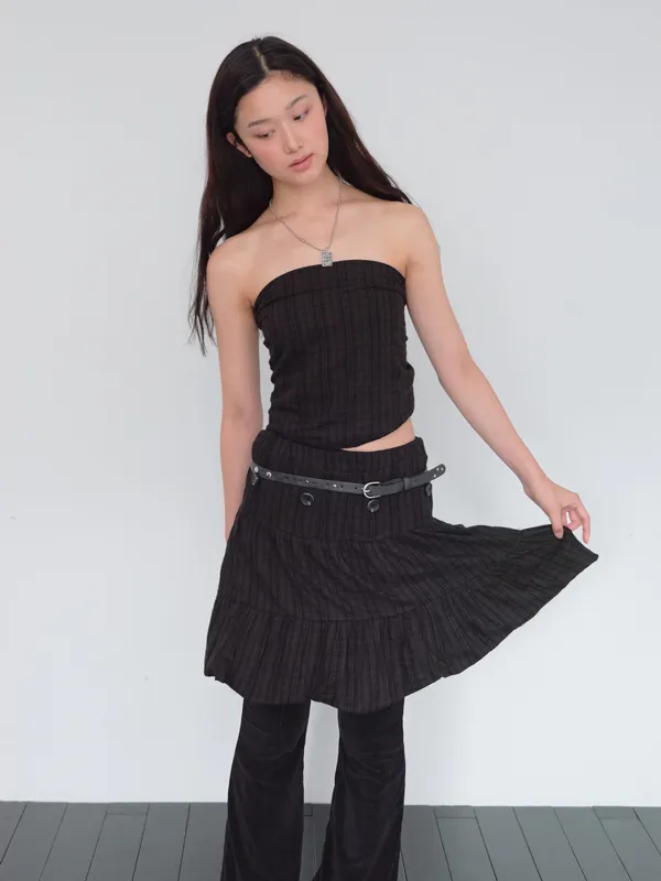 [5차 입고]2way Button Shirring Skirt (Black Check)