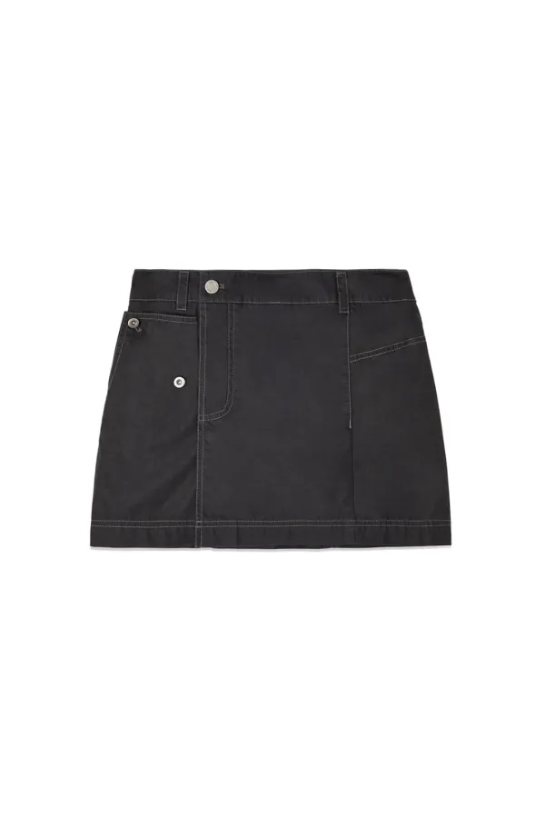 POCKET FOLDOVER WRAP MINI SKIRT IN BLACK