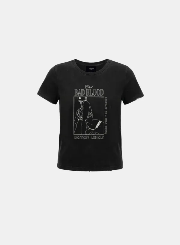 [w-tee26-141] Lonely Girl Short Sleeve T-Shirt - Black
