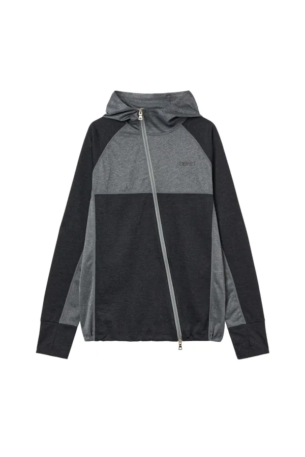 DIAGONAL TECHNICAL HOOD ZIP-UP IN GREY