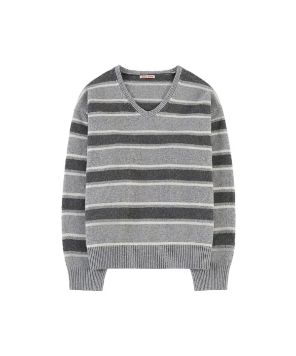 KN4280 스트라이프 브이넥 니트_Melange gray