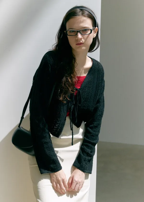 CROCHET KNIT CARDIGAN (moat black)