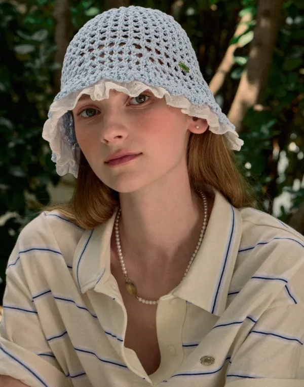 Lace Knit Bucket Hat - Blue