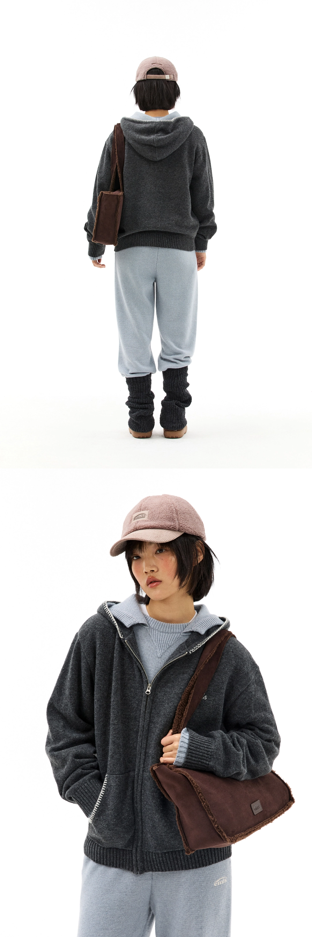 이미스 BLANKET STITCH KNIT HOOD ZIP-UP-CHARCOAL 상품 이미지 3