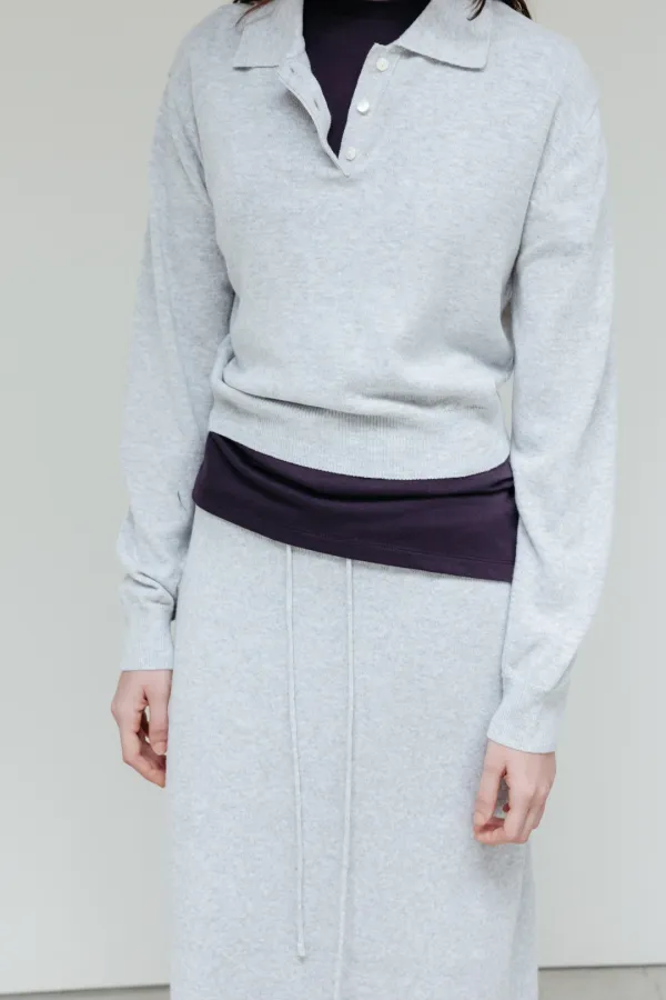 Plain Pique Collar Pullover_Light Gray