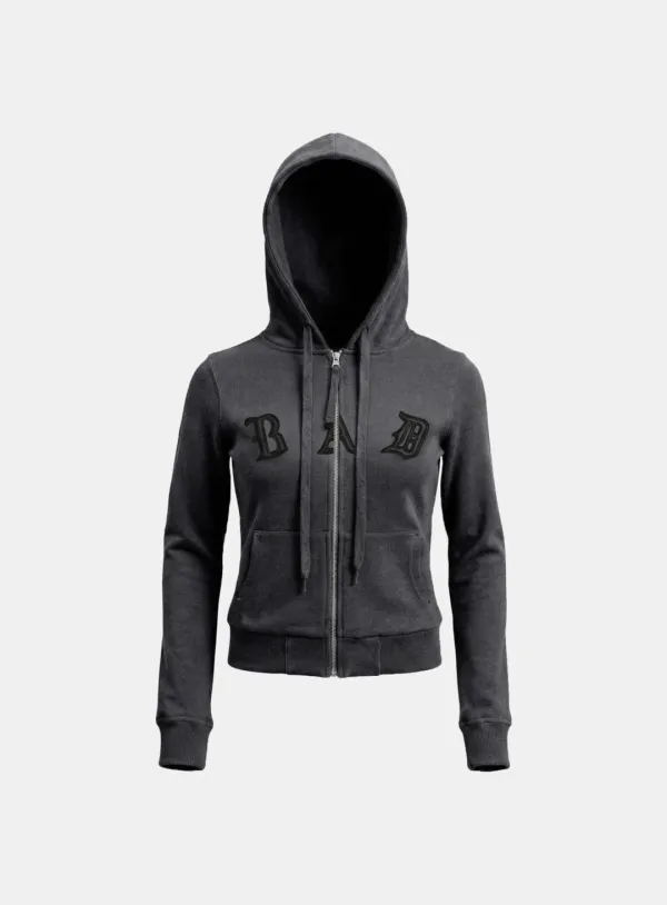 [w-hde26-026] Cosmo Embroidered Slim-Fit Zip-Up Hoodie - Charcoal