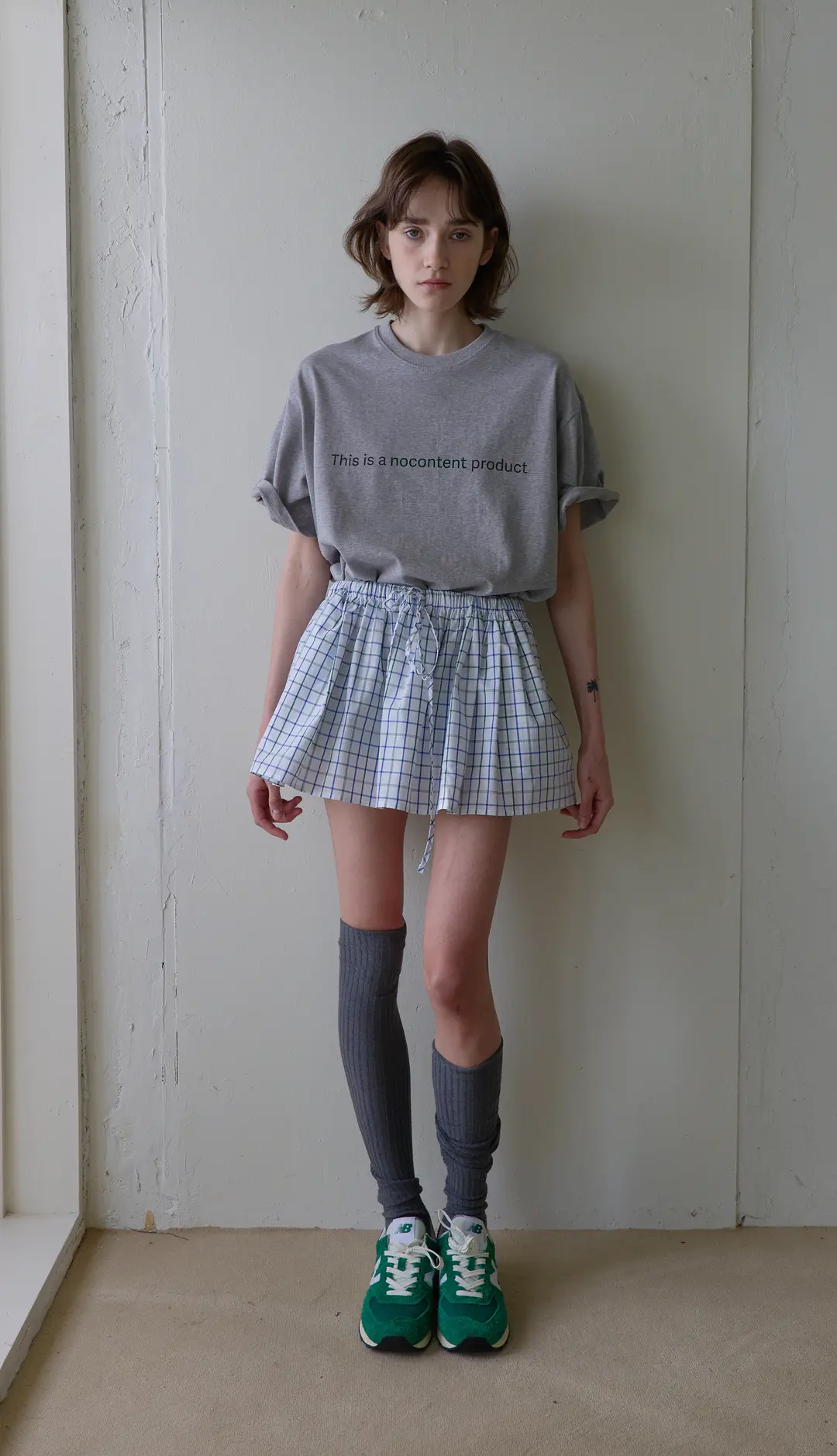 노컨텐츠 172. Layered Check Skirt _ White check 상품 이미지 1