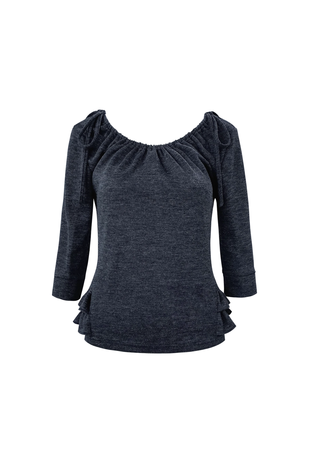 체메씨 SHIRRED MID-SLEEVE FRILL TOP (NAVY) 상품 이미지 1