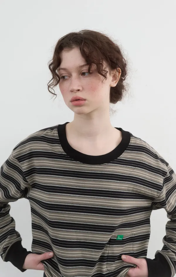 [09월 23일 예약발송] 403. Stripe Pocket Long T_Khaki