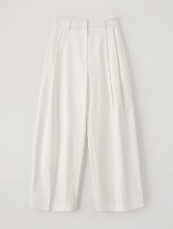 Cotton Wide Tuck Pants (White)