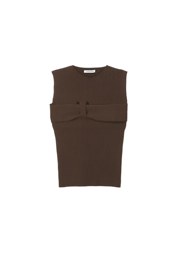 Plaid Knit Sleeveless, Brown