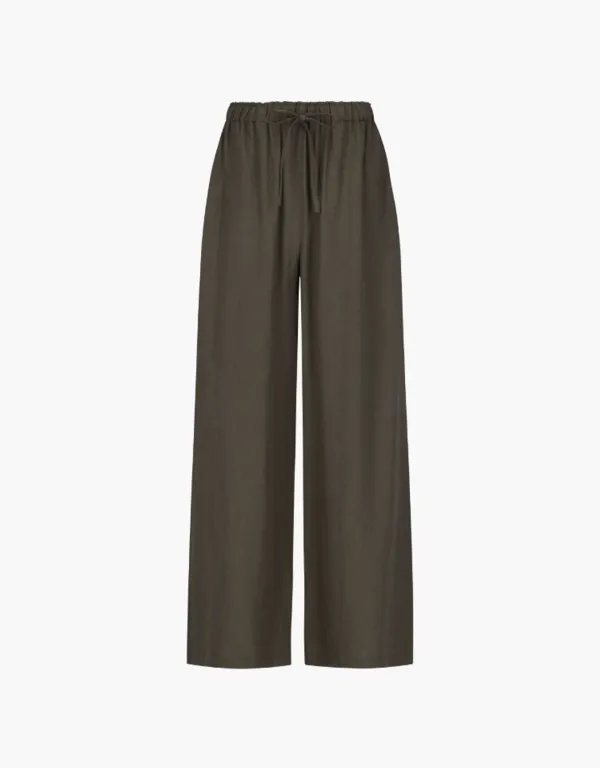 linen pocket banding pants - brown