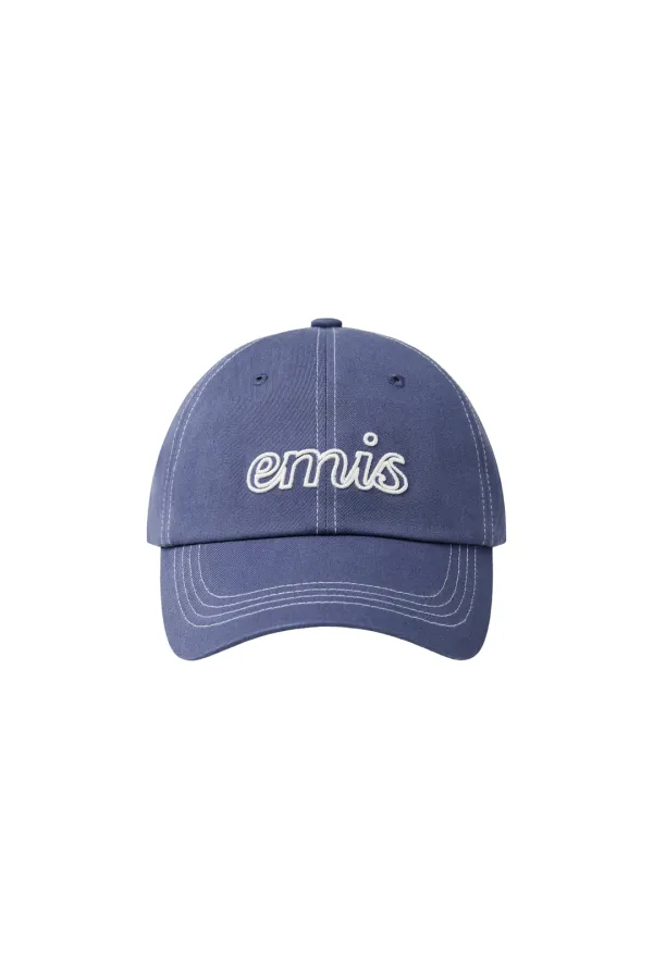 LETTERING LOGO WHITE STITCH BALL CAP-NAVY
