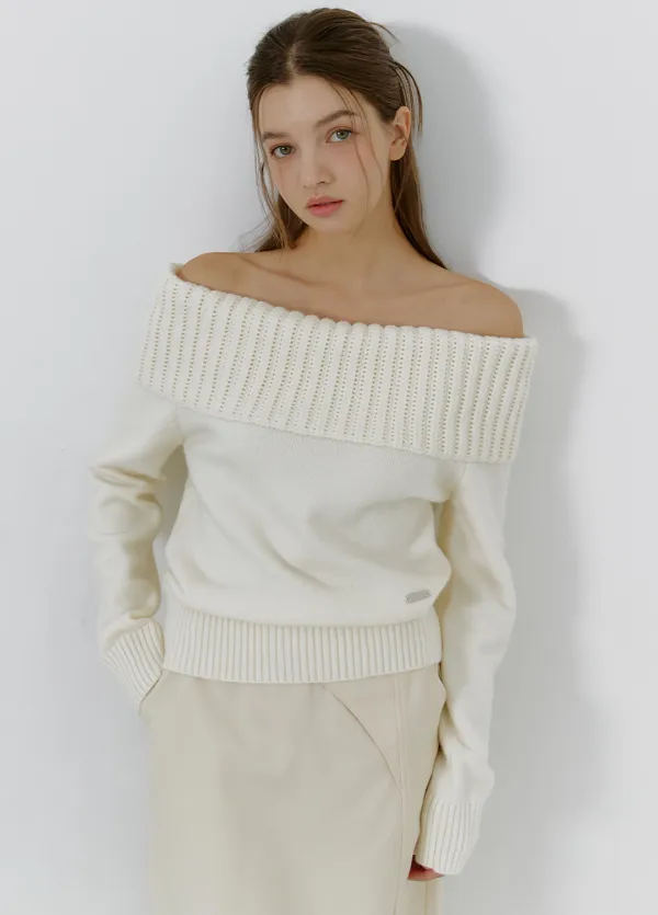 [44-120]  Vevina Off Shoulder Knit  베비나 오프숄더 니트 (가을-겨울-데일리룩-데이트룩-하객룩-출근룩-오프숄더-긴팔니트-긴소매니트-페미닌-베이직-루즈핏-자체제작)