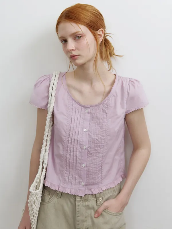 Pin-tuck lace blouse [KNSS09BL18]_Lavender