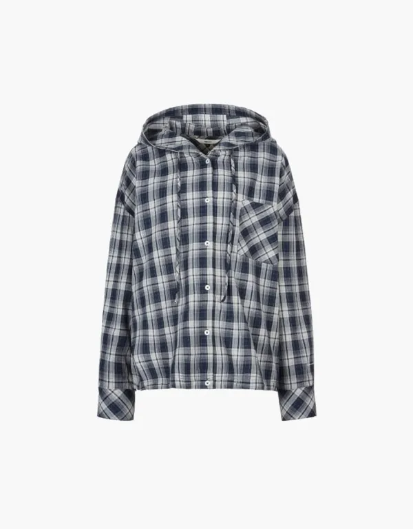 check hoodie jumper - navy