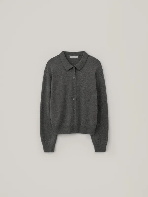 Silk Collar Cardigan - Charcoal