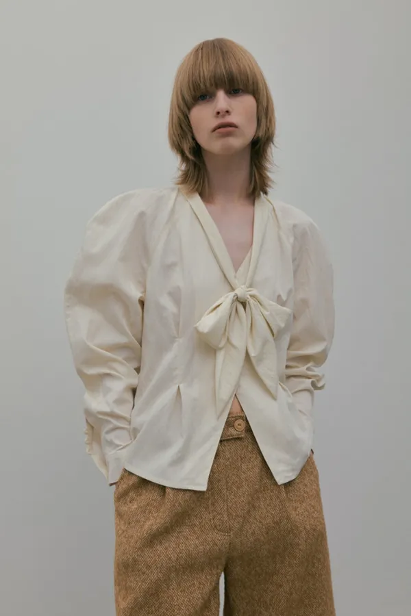 TIE RAGLAN BLOUSE_CREAM IVORY