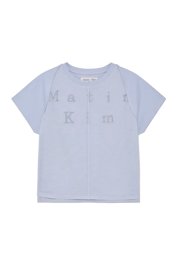 PINTUCK LAYERED SLIM CROP TOP IN LIGHT BLUE