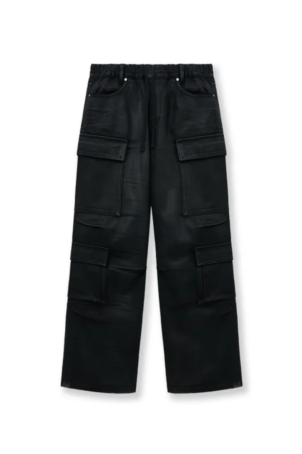COATING CARGO DENIM PANTS IN BLACK