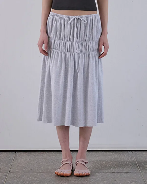 GATHERED JERSEY MIDI SKIRT - GREY