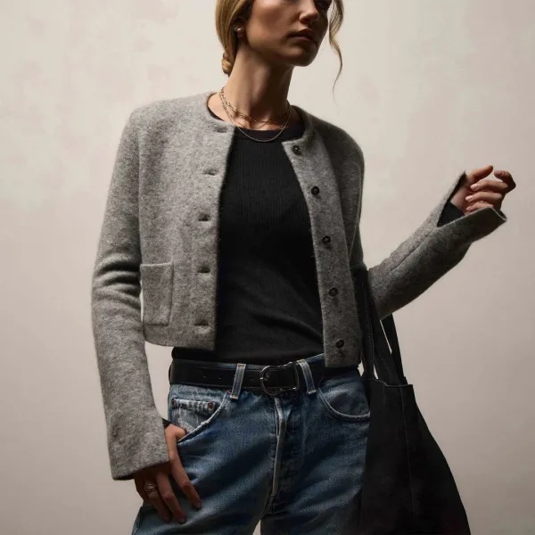 Wool Alpaca Cardigan Jacket - Mid Grey