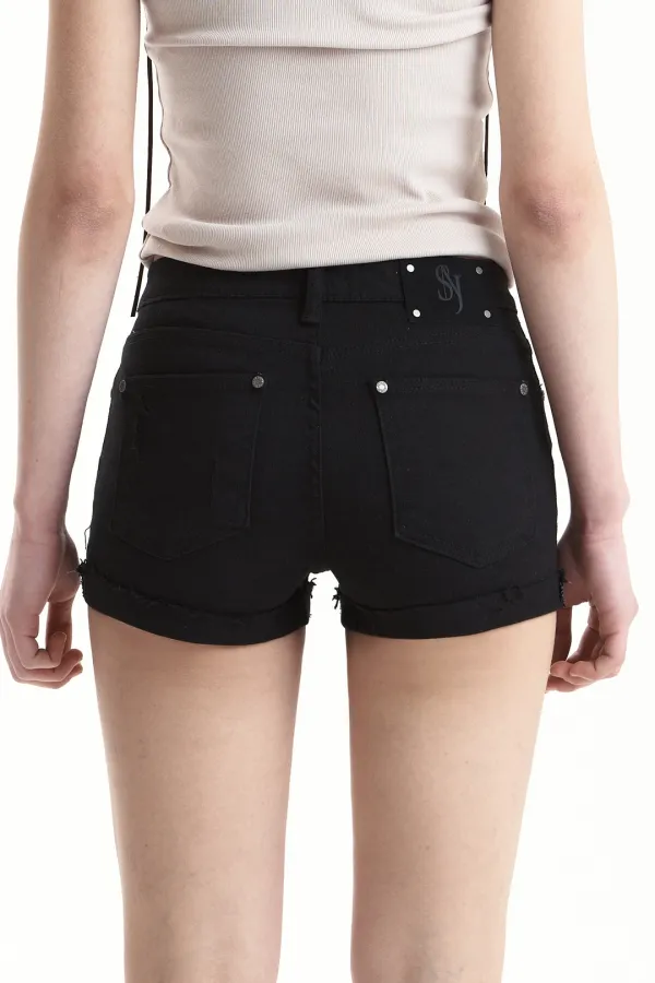 RIVET COTTON DENIM SHORTS BLACK